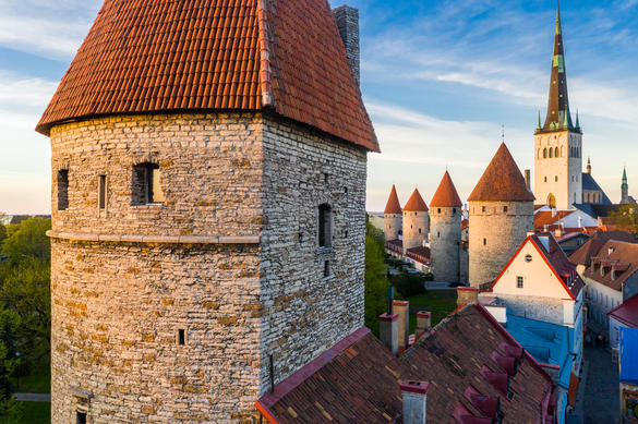 View of the medieval towers of the Old Town of Tallinn, Estonia